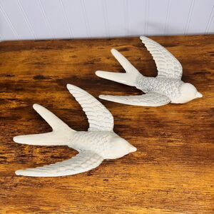 Pair Unique MCM Cast Metal White Enamel Flying Bird In Flight Statue Wall Decor